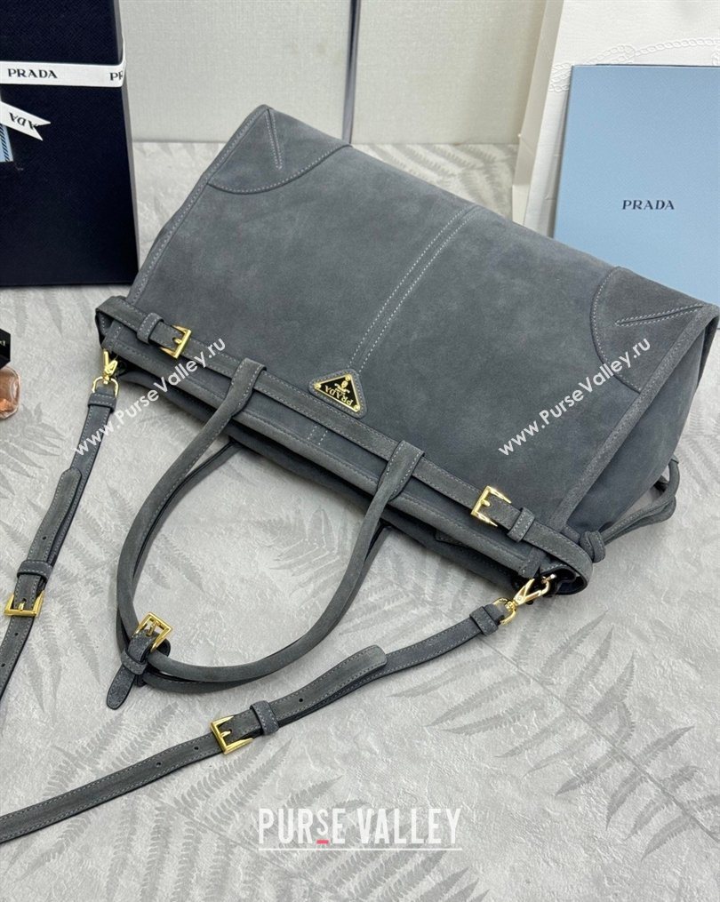 Prada Bonnie large suede handbag 1BA433 Dark Grey 2025 (YZ-260123011)