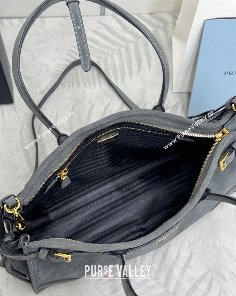 Prada Bonnie large suede handbag 1BA433 Dark Grey 2025 (YZ-260123011)