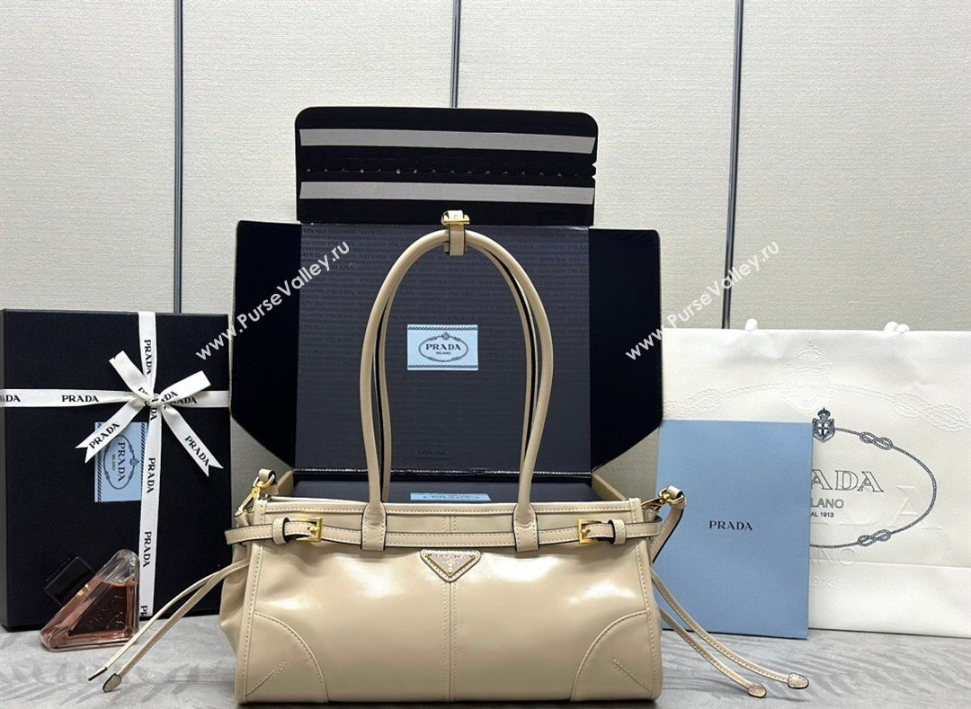 Prada Bonnie medium leather handbag Light Beige 2025 1BA426 (YZ-260123005)