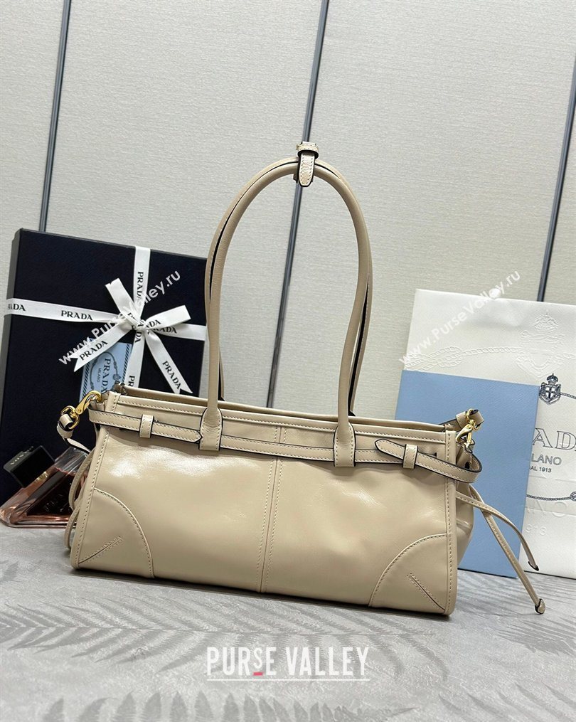 Prada Bonnie medium leather handbag Light Beige 2025 1BA426 (YZ-260123005)