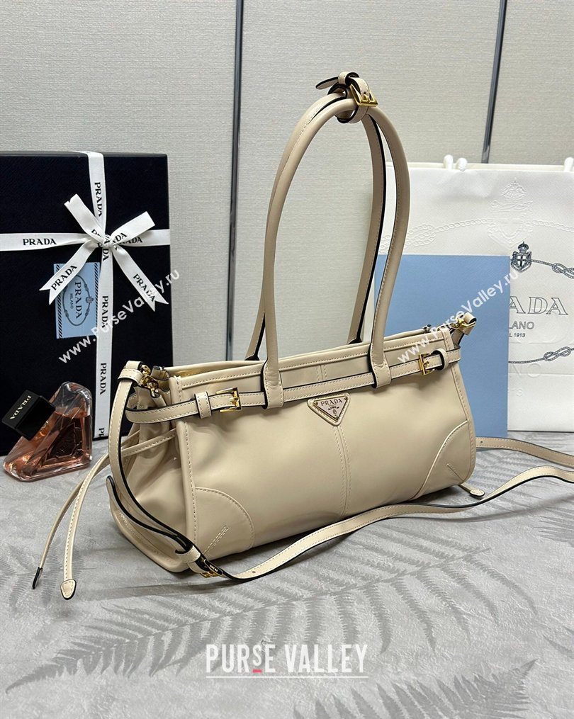 Prada Bonnie medium leather handbag Light Beige 2025 1BA426 (YZ-260123005)
