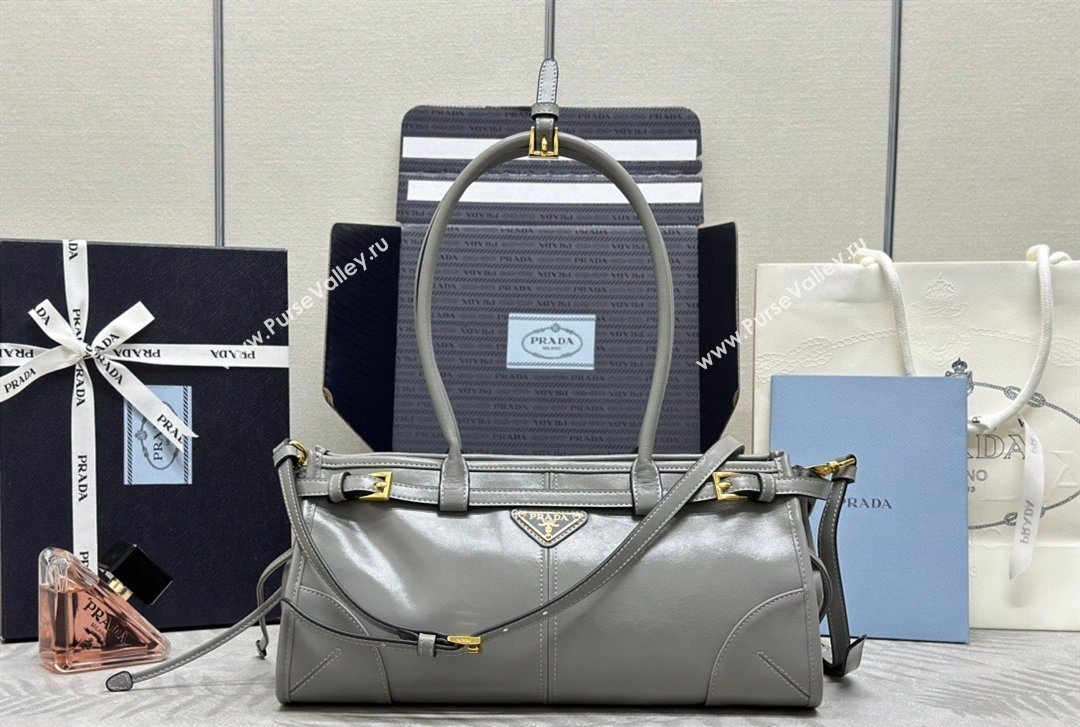 Prada Bonnie medium leather handbag Grey 2025 1BA426 (YZ-260123006)