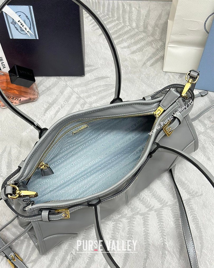 Prada Bonnie medium leather handbag Grey 2025 1BA426 (YZ-260123006)