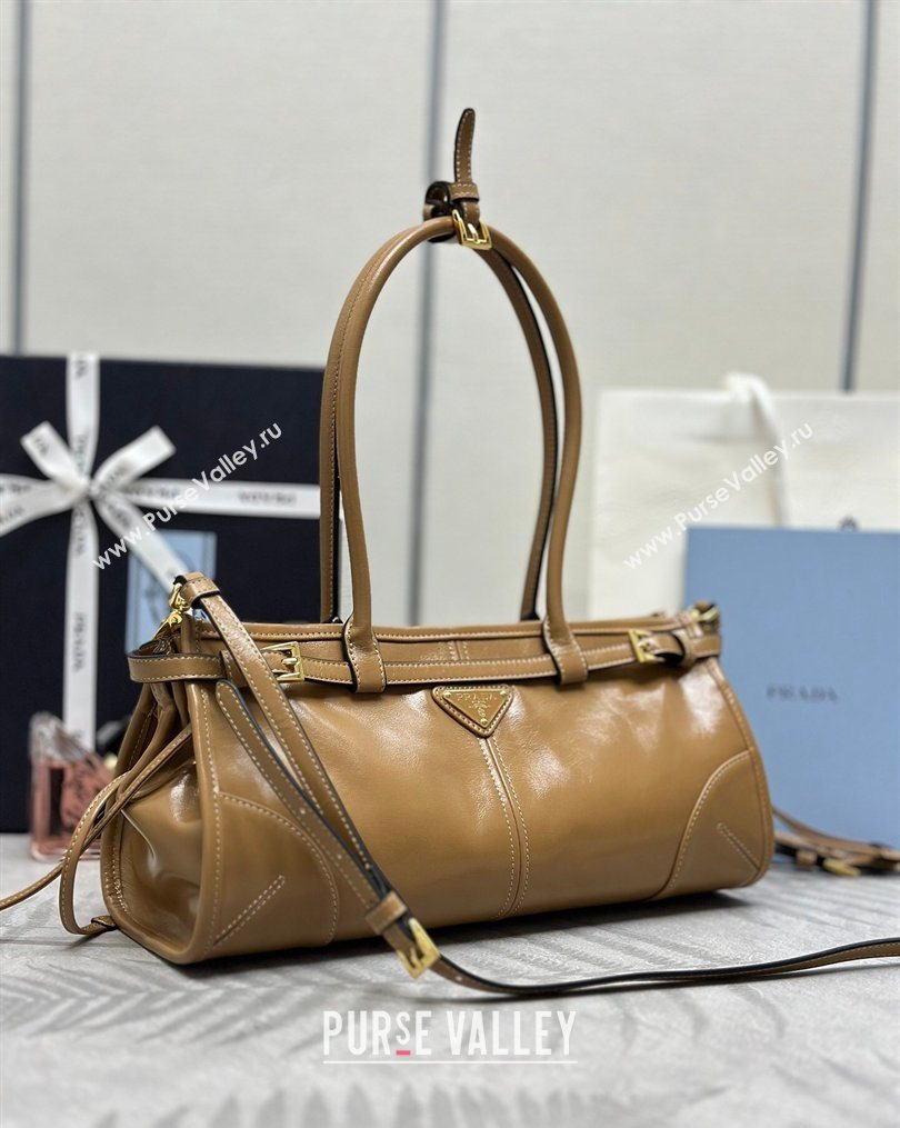 Prada Bonnie medium leather handbag Caramel 2025 1BA426 (YZ-260123007)