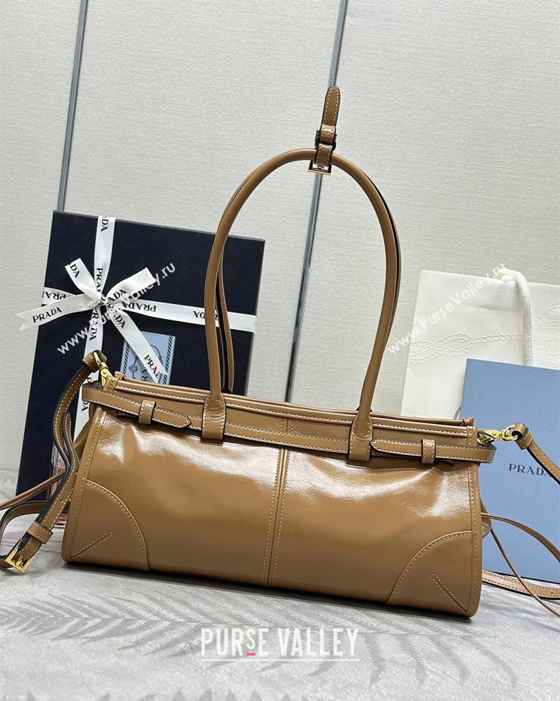 Prada Bonnie medium leather handbag Caramel 2025 1BA426 (YZ-260123007)