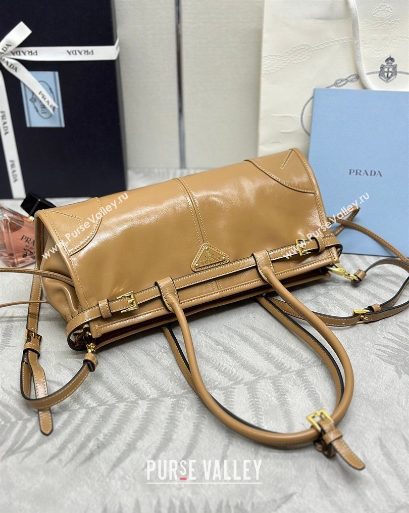 Prada Bonnie medium leather handbag Caramel 2025 1BA426 (YZ-260123007)