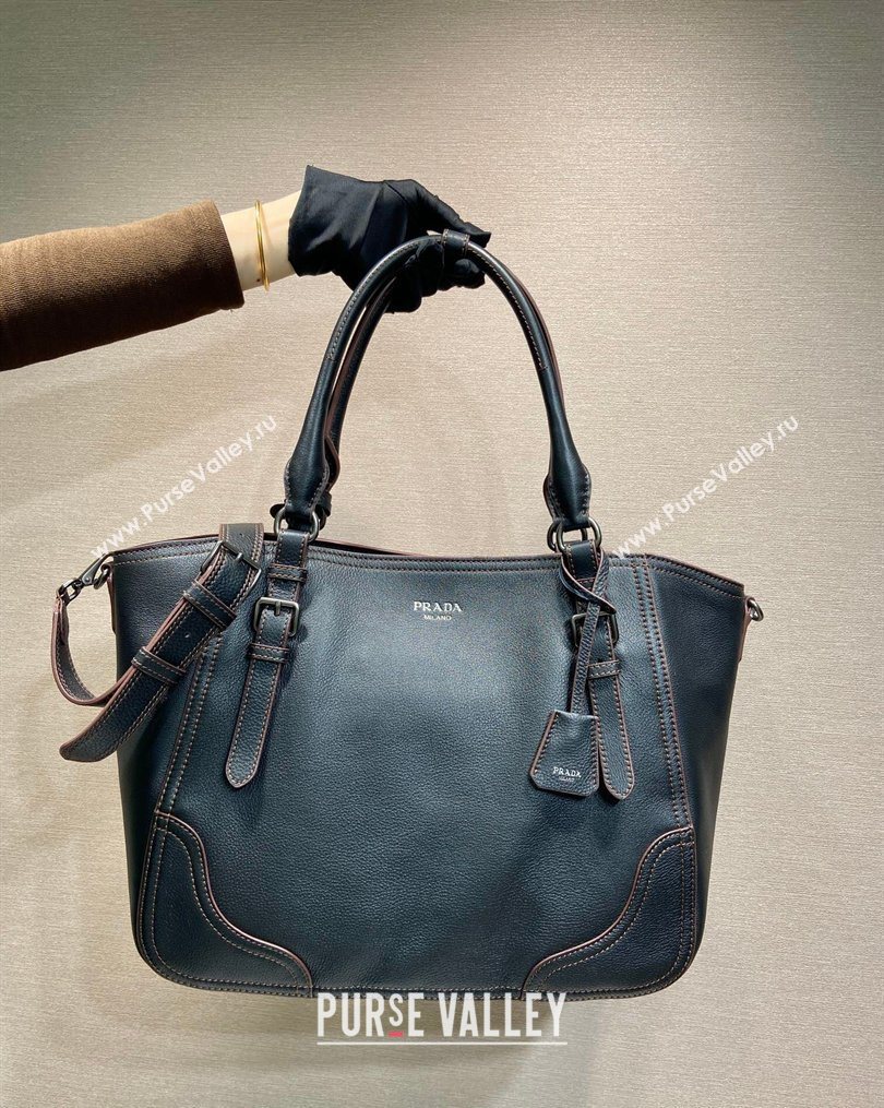 Prada Large leather tote bag Black 2026 1BG602 (YZ-260123035)