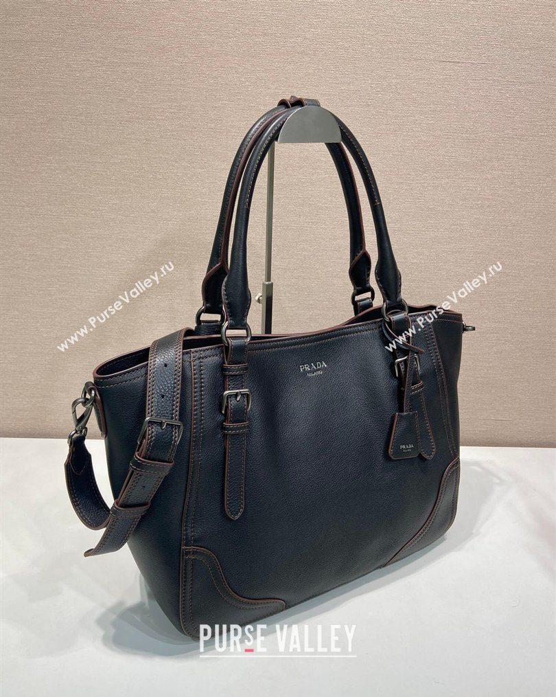 Prada Large leather tote bag Black 2026 1BG602 (YZ-260123035)