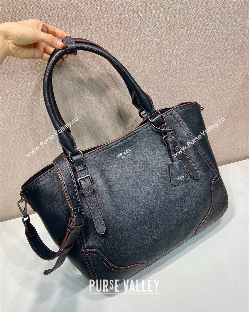 Prada Large leather tote bag Black 2026 1BG602 (YZ-260123035)