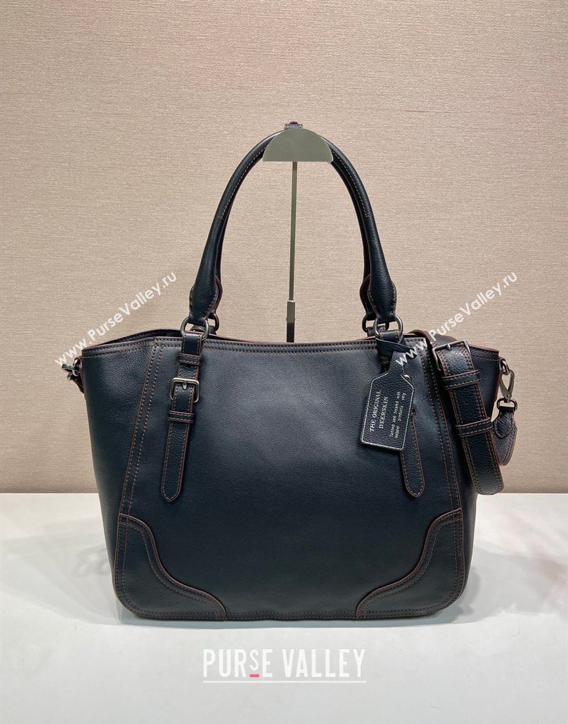 Prada Large leather tote bag Black 2026 1BG602 (YZ-260123035)