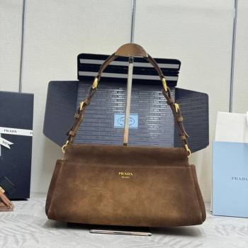 Prada Enchaîne medium suede bag Dark Brown 2025 1BC262 (YZ-260123066)