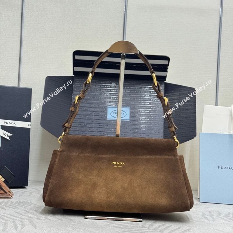 Prada Enchaîne medium suede bag Dark Brown 2025 1BC262 (YZ-260123066)