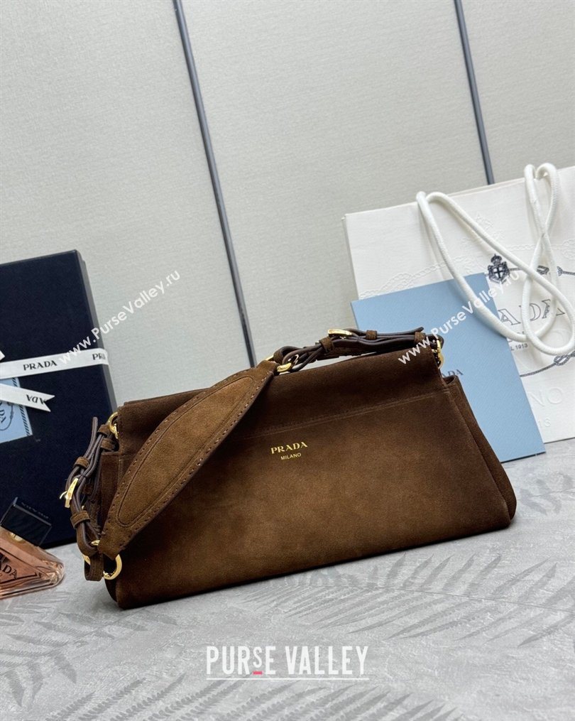 Prada Enchaîne medium suede bag Dark Brown 2025 1BC262 (YZ-260123066)