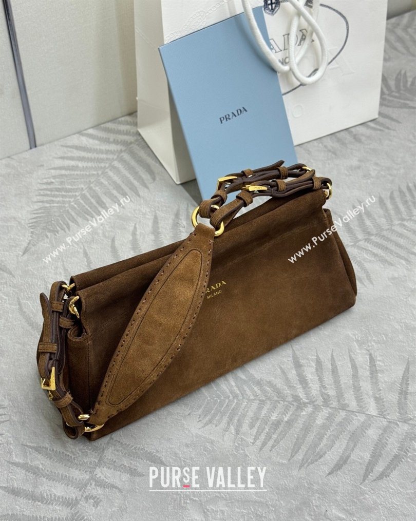 Prada Enchaîne medium suede bag Dark Brown 2025 1BC262 (YZ-260123066)