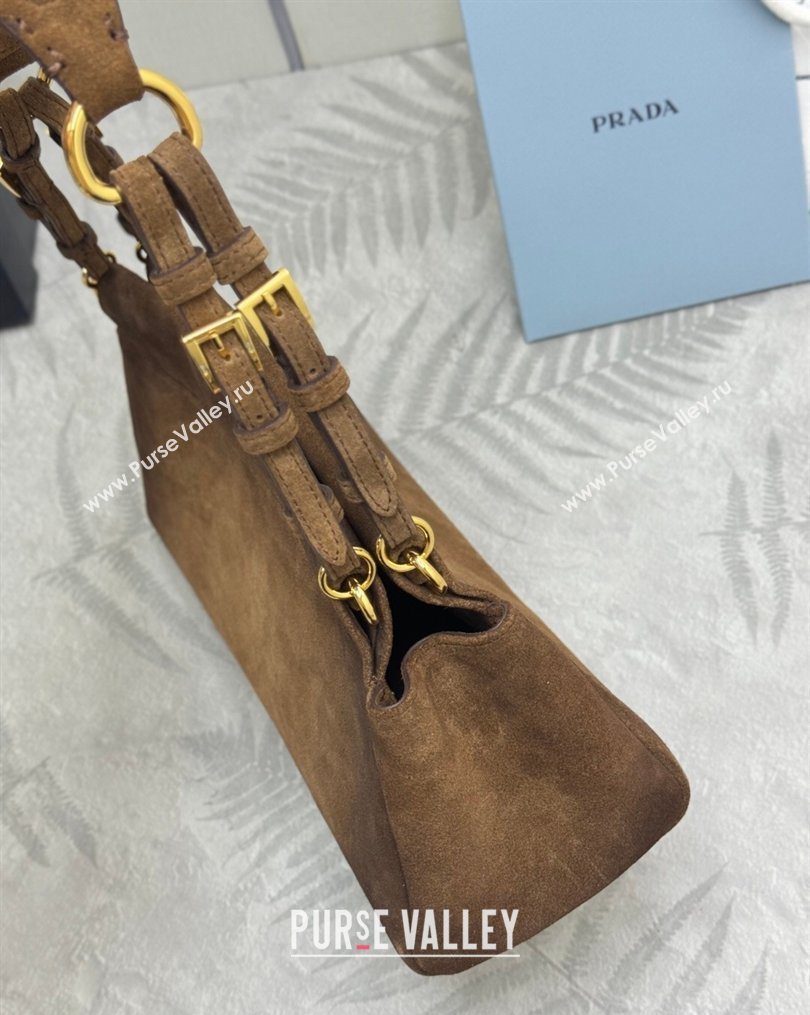 Prada Enchaîne medium suede bag Dark Brown 2025 1BC262 (YZ-260123066)