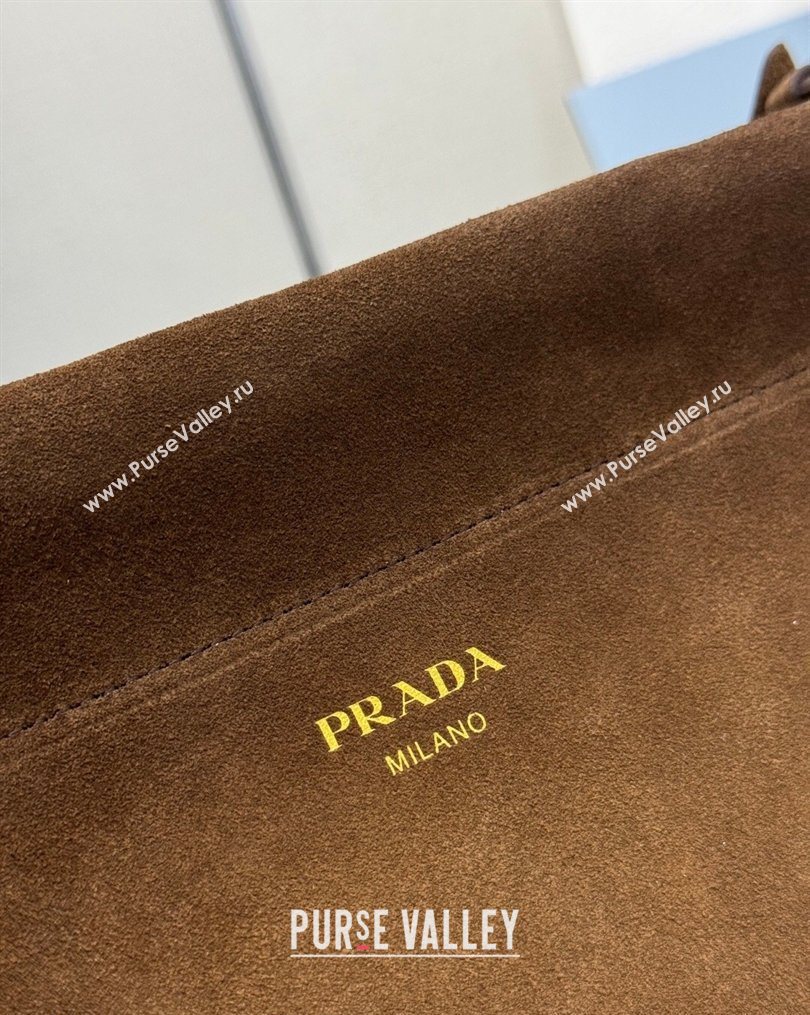 Prada Enchaîne medium suede bag Dark Brown 2025 1BC262 (YZ-260123066)