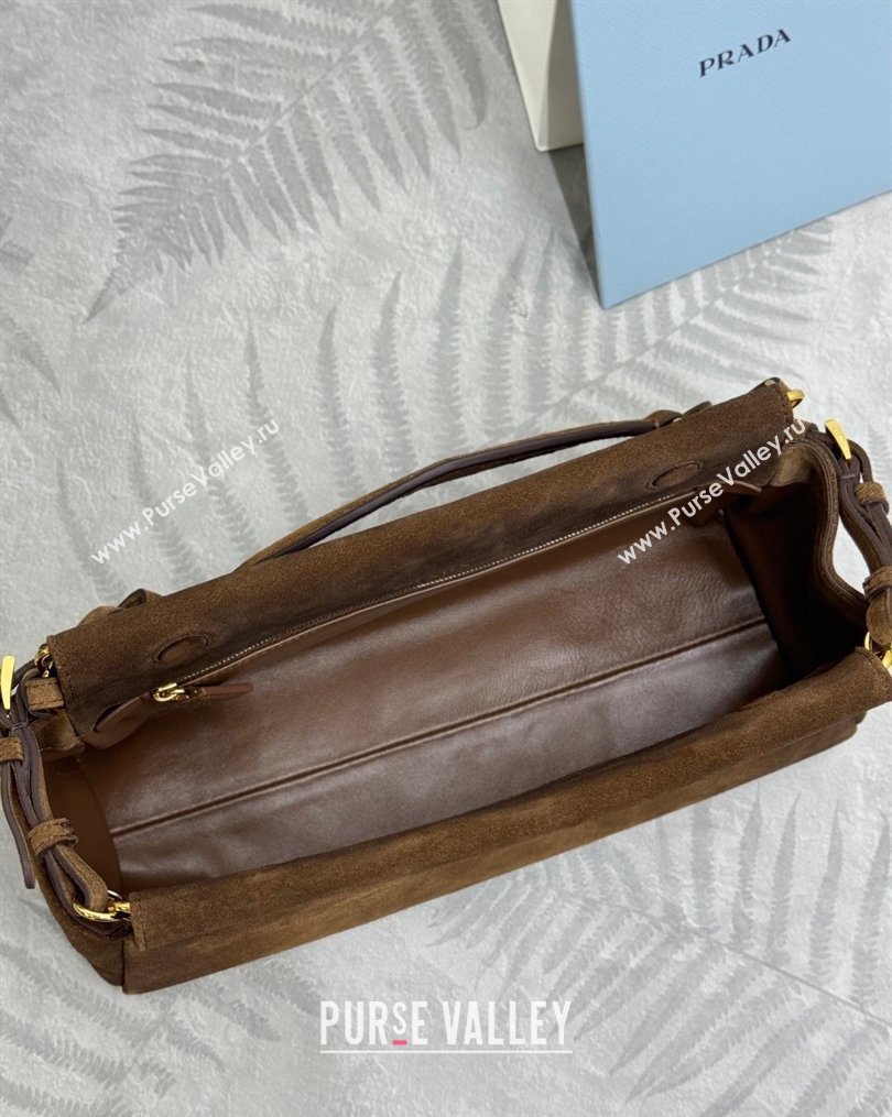 Prada Enchaîne medium suede bag Dark Brown 2025 1BC262 (YZ-260123066)