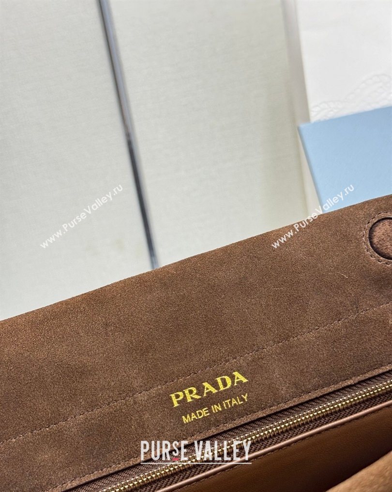 Prada Enchaîne medium suede bag Dark Brown 2025 1BC262 (YZ-260123066)