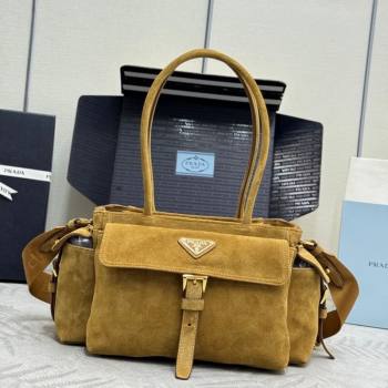 Prada Explore medium suede tote bag Cinnamon Brown 2025 1BG596 (YZ-260123068)