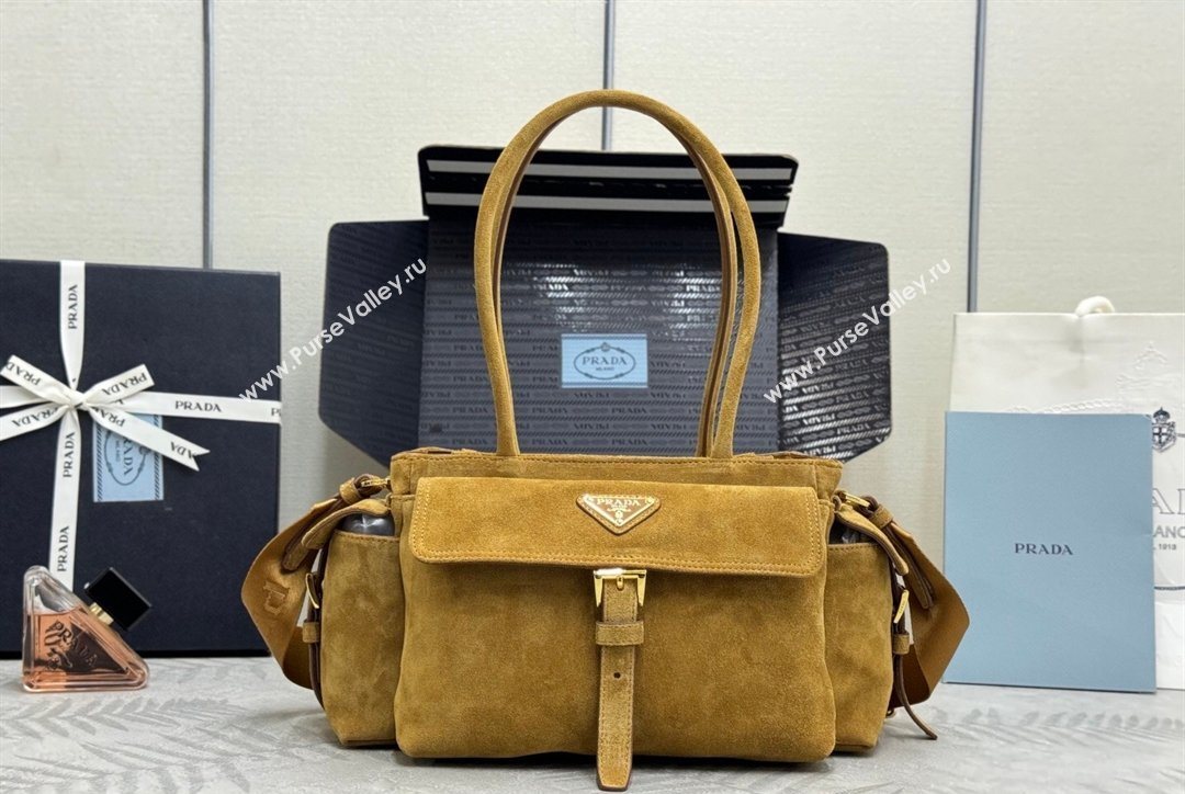 Prada Explore medium suede tote bag Cinnamon Brown 2025 1BG596 (YZ-260123068)