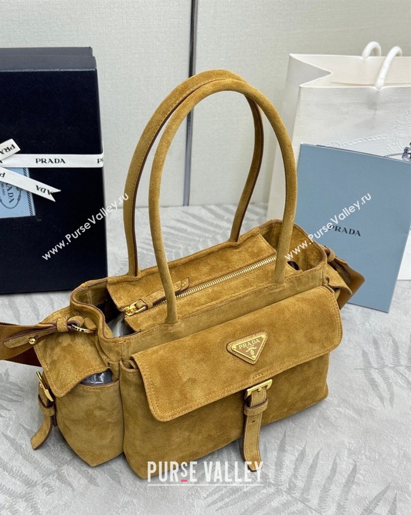 Prada Explore medium suede tote bag Cinnamon Brown 2025 1BG596 (YZ-260123068)