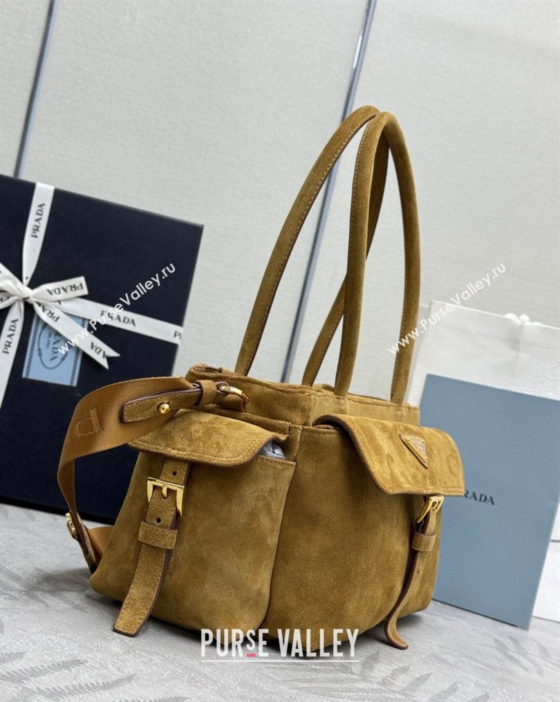 Prada Explore medium suede tote bag Cinnamon Brown 2025 1BG596 (YZ-260123068)