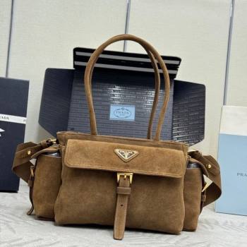 Prada Explore medium suede tote bag Dark Brown 2025 1BG596 (YZ-260123069)