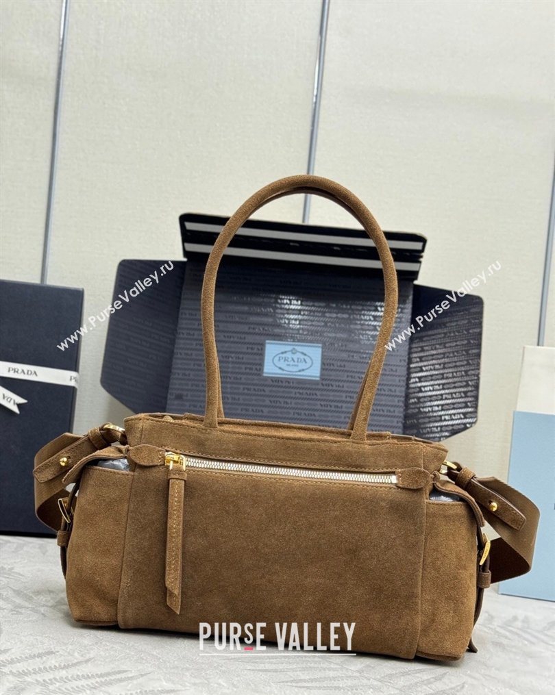 Prada Explore medium suede tote bag Dark Brown 2025 1BG596 (YZ-260123069)