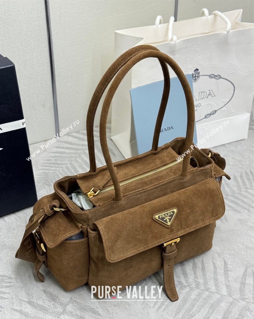 Prada Explore medium suede tote bag Dark Brown 2025 1BG596 (YZ-260123069)