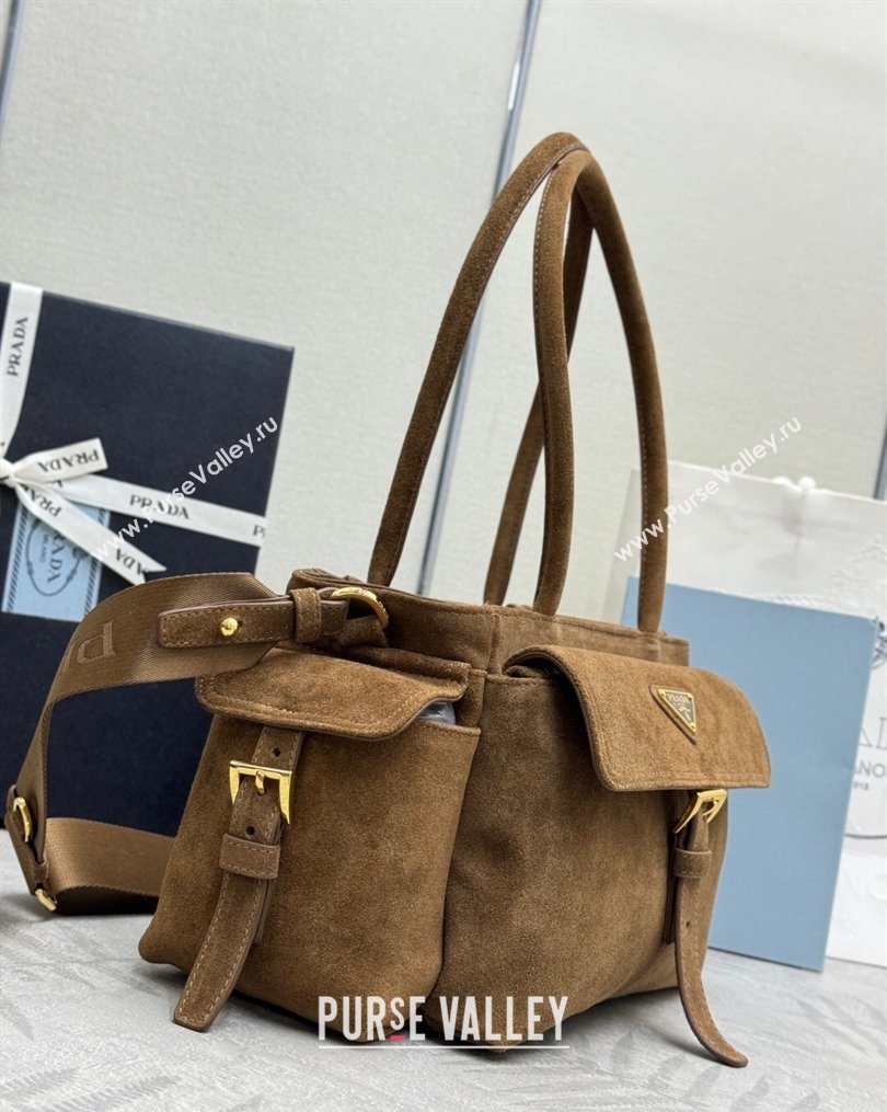 Prada Explore medium suede tote bag Dark Brown 2025 1BG596 (YZ-260123069)