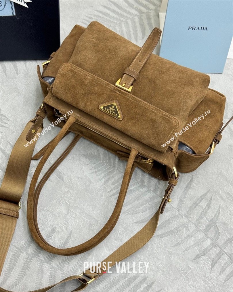 Prada Explore medium suede tote bag Dark Brown 2025 1BG596 (YZ-260123069)