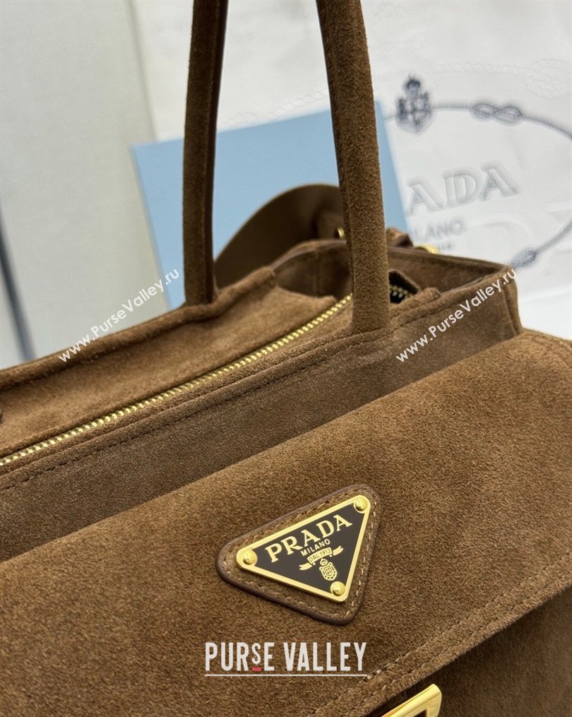 Prada Explore medium suede tote bag Dark Brown 2025 1BG596 (YZ-260123069)