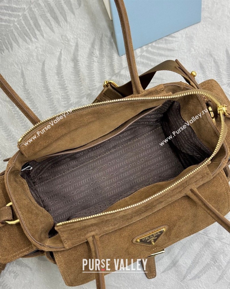 Prada Explore medium suede tote bag Dark Brown 2025 1BG596 (YZ-260123069)