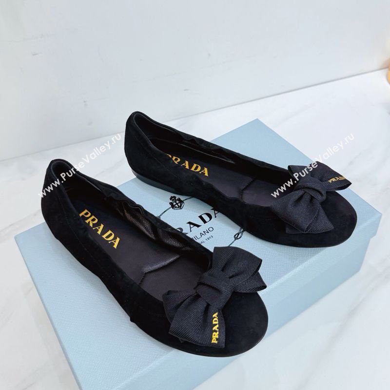 Prada Suede ballerinas flat with bow Black 2026 1F322O (MD-260227118)