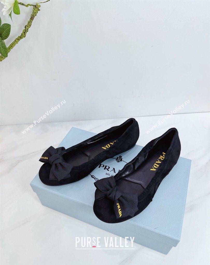 Prada Suede ballerinas flat with bow Black 2026 1F322O (MD-260227118)
