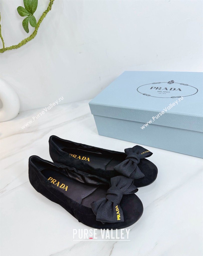 Prada Suede ballerinas flat with bow Black 2026 1F322O (MD-260227118)