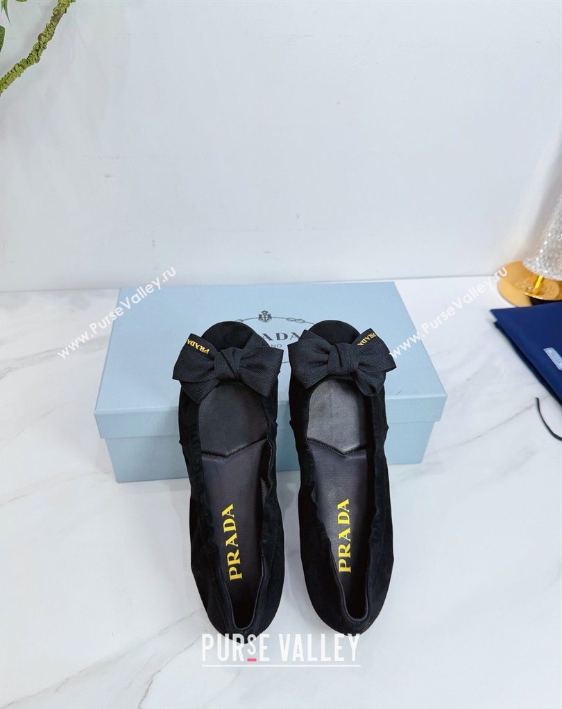 Prada Suede ballerinas flat with bow Black 2026 1F322O (MD-260227118)