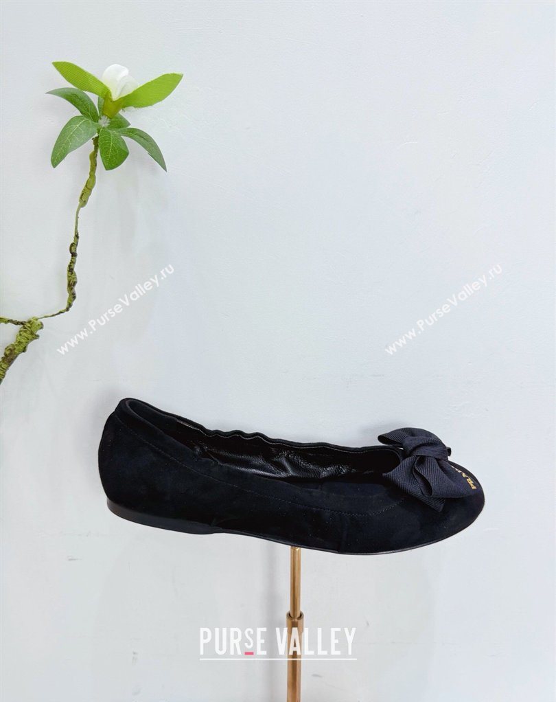 Prada Suede ballerinas flat with bow Black 2026 1F322O (MD-260227118)