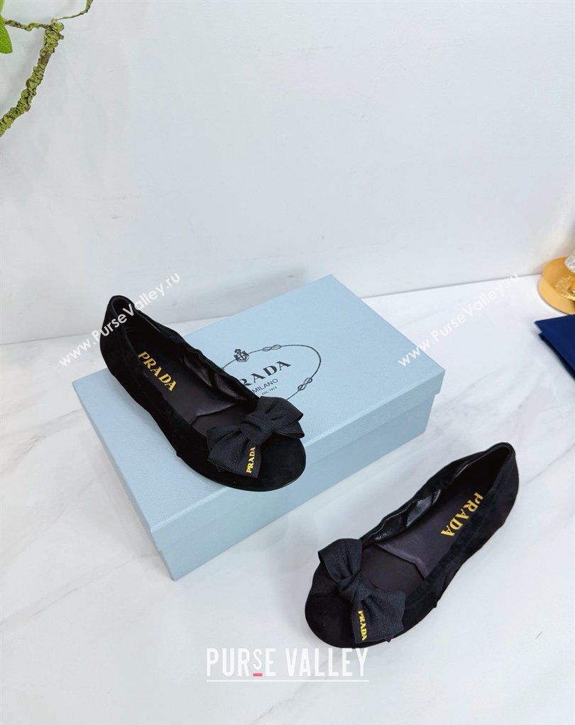 Prada Suede ballerinas flat with bow Black 2026 1F322O (MD-260227118)
