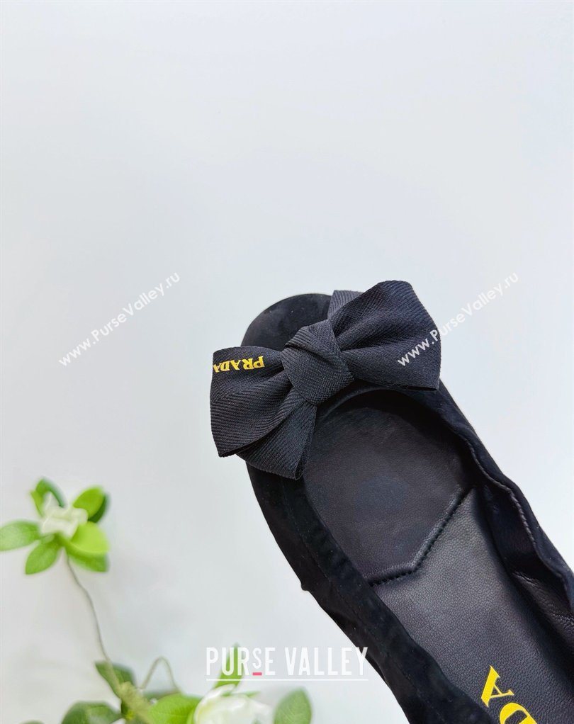 Prada Suede ballerinas flat with bow Black 2026 1F322O (MD-260227118)