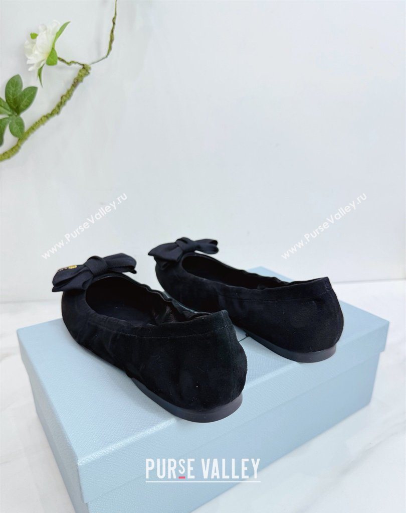 Prada Suede ballerinas flat with bow Black 2026 1F322O (MD-260227118)