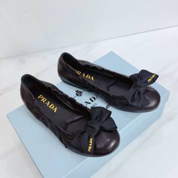 Prada Nappa leather ballerinas flat with bow Black 2026 1F322O (MD-260227121)