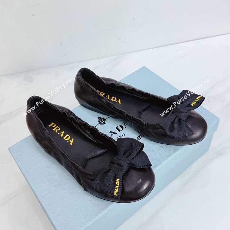 Prada Nappa leather ballerinas flat with bow Black 2026 1F322O (MD-260227121)