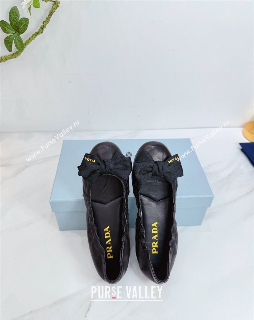Prada Nappa leather ballerinas flat with bow Black 2026 1F322O (MD-260227121)