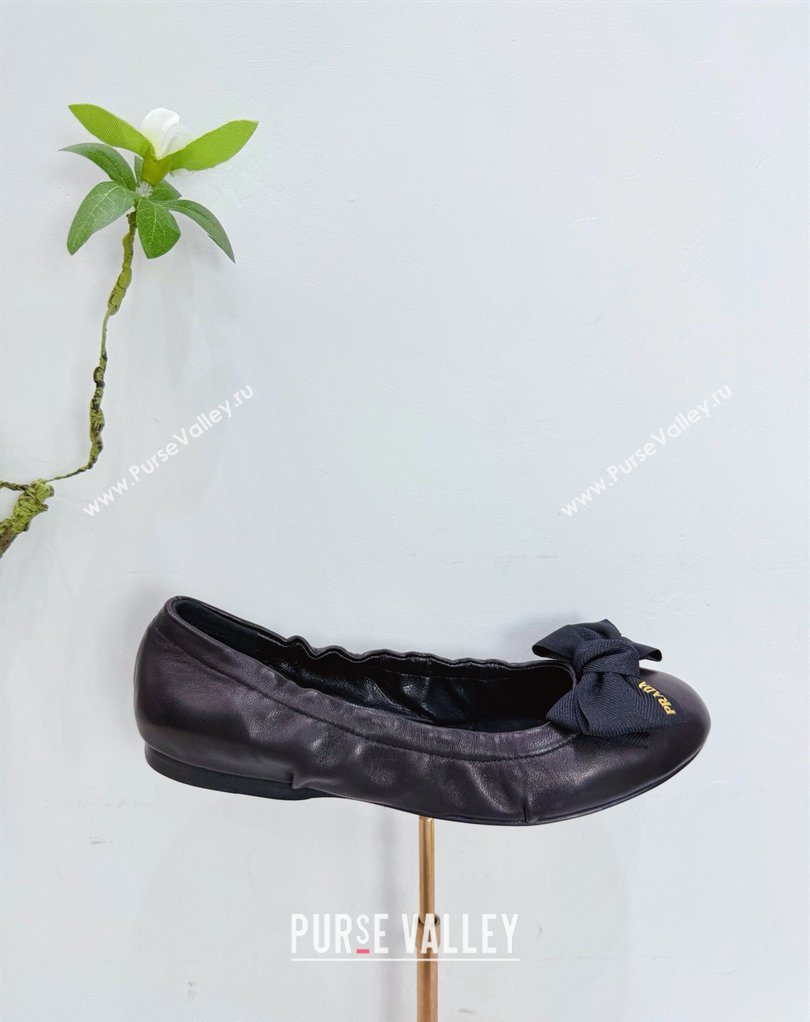 Prada Nappa leather ballerinas flat with bow Black 2026 1F322O (MD-260227121)