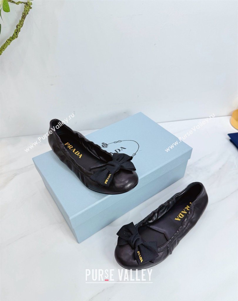 Prada Nappa leather ballerinas flat with bow Black 2026 1F322O (MD-260227121)