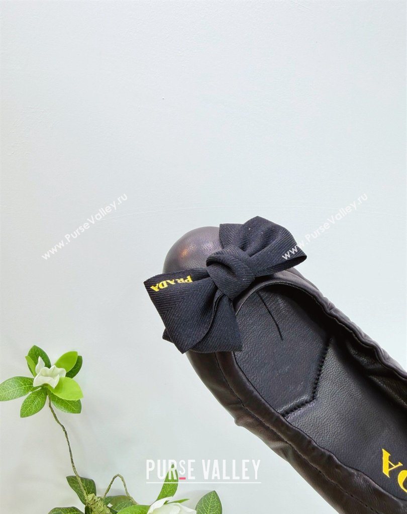 Prada Nappa leather ballerinas flat with bow Black 2026 1F322O (MD-260227121)
