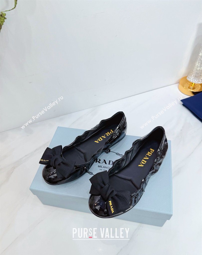 Prada Patent leather ballerinas flat with bow Black 2026 1F322O (MD-260227122)