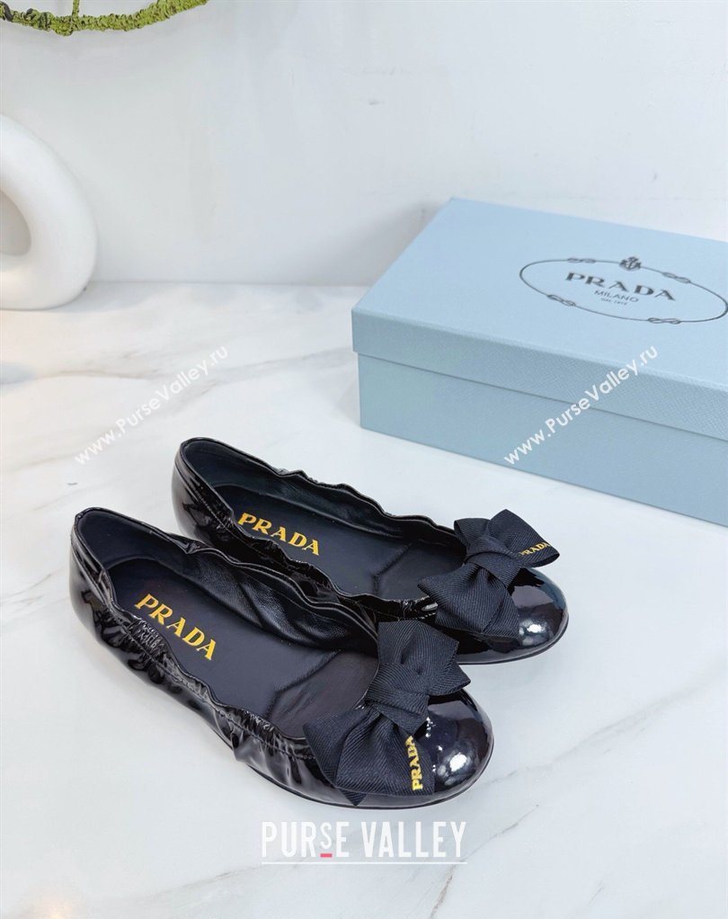 Prada Patent leather ballerinas flat with bow Black 2026 1F322O (MD-260227122)