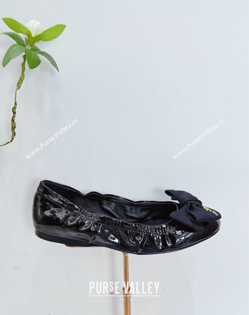 Prada Patent leather ballerinas flat with bow Black 2026 1F322O (MD-260227122)